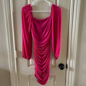 Wenrine Women's Mesh Long Sleeve Square Neck Ruched Party Club Cocktail Bodycon